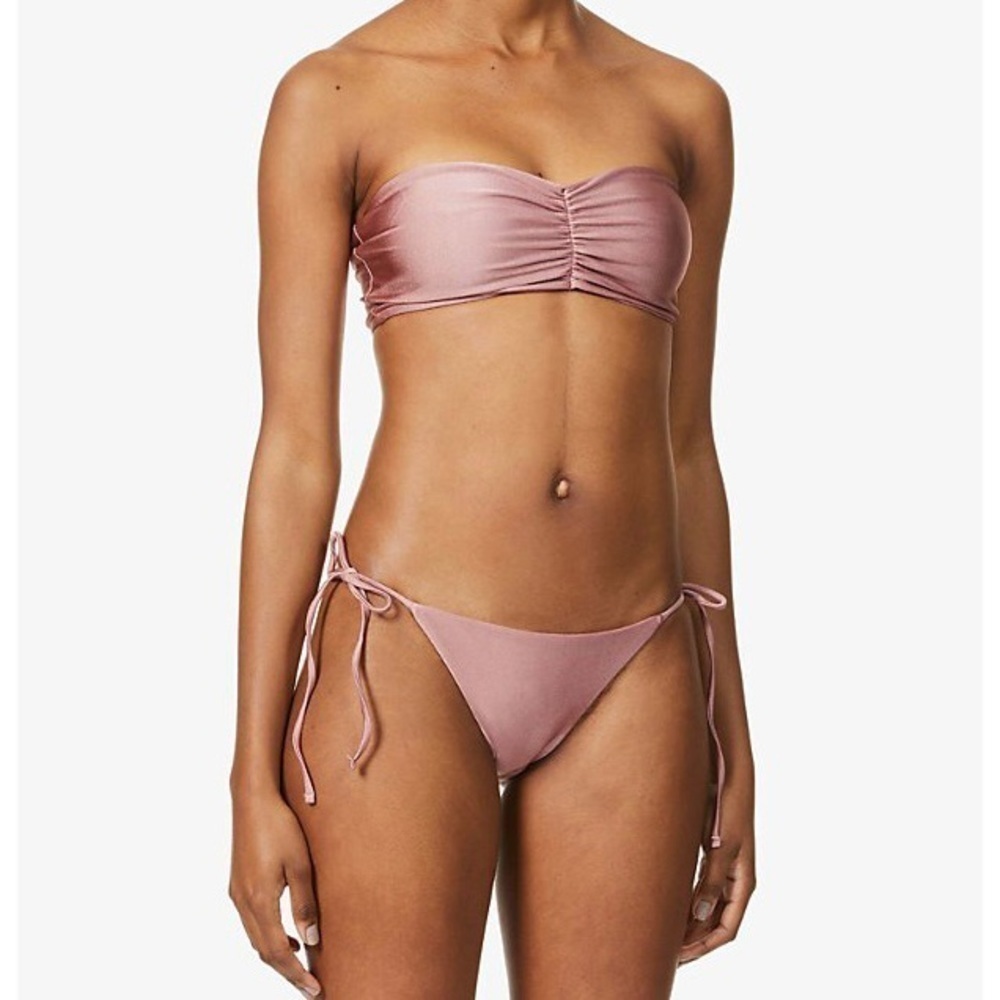 Jade Swim Ties String Bikini Bottoms in Mauve Sheen - Size S